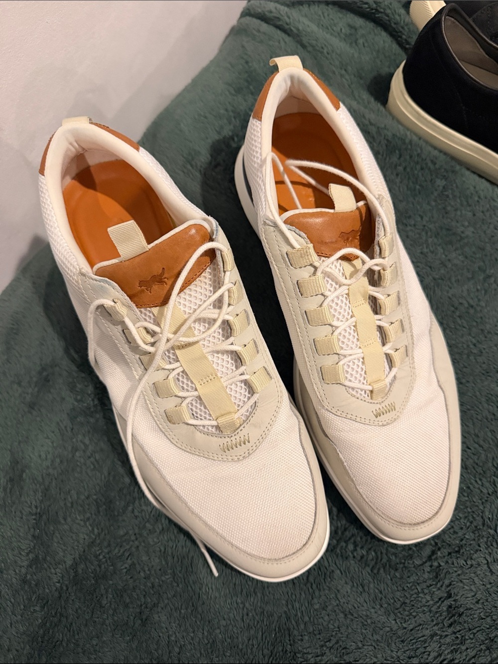 Elf and Shepard Men's Cream Lace-Up Sneakers with Tan Accents